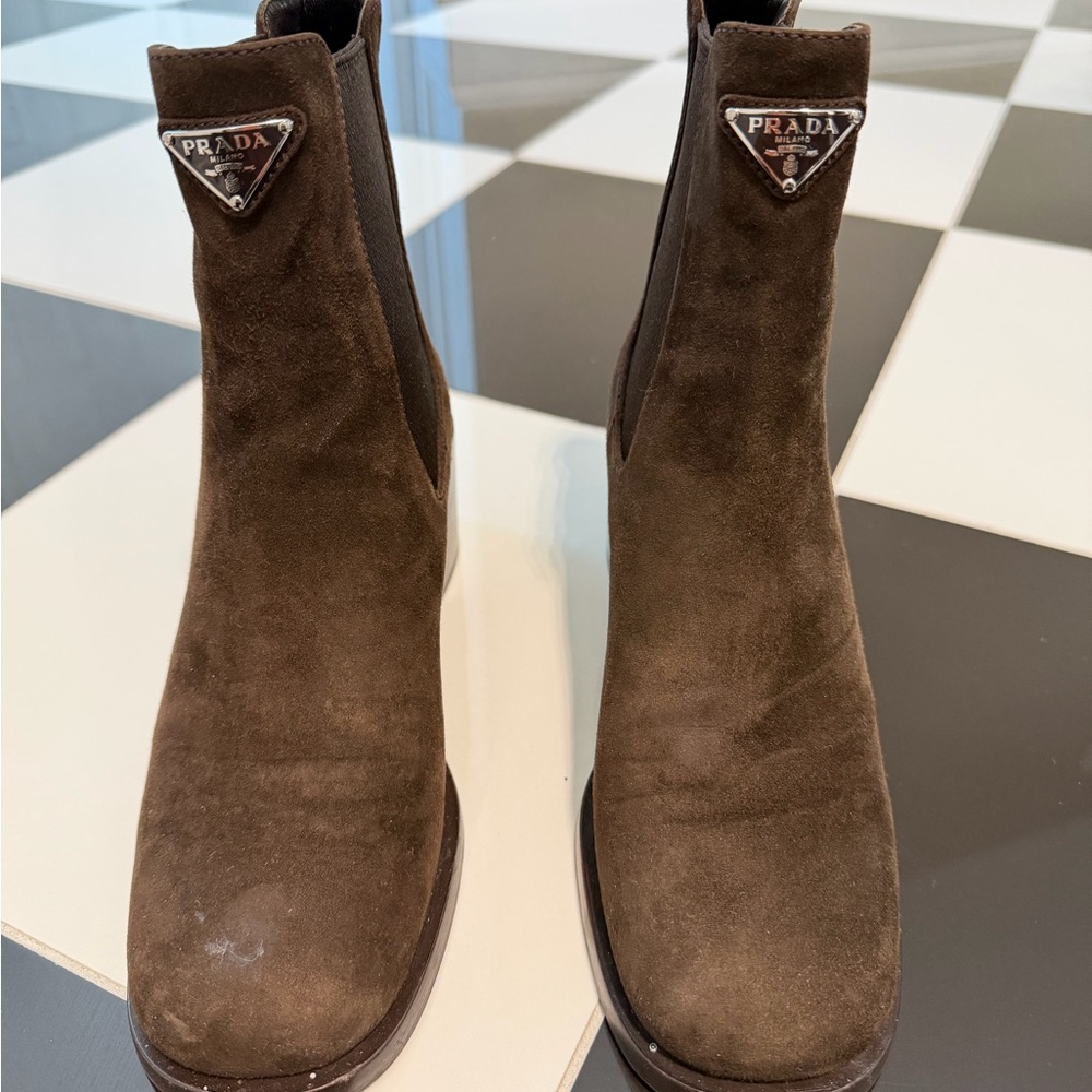 Prada Dark Brown Suede Ankle Boots